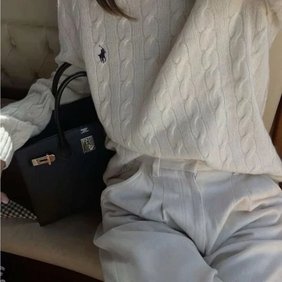 $228 Polo Ralph Lauren cable knit wool and cashmere Sweater in ivory white - Picture 3 of 9